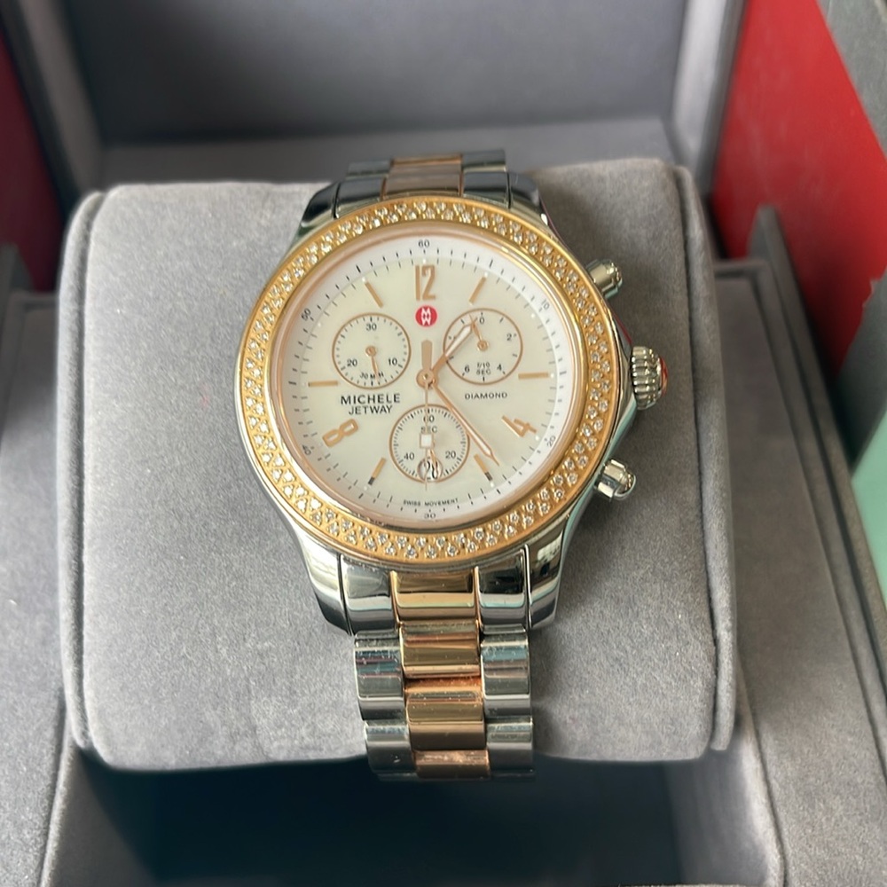 Michele Rose Gold & Silver ‘JETWAY’ wrist watch
